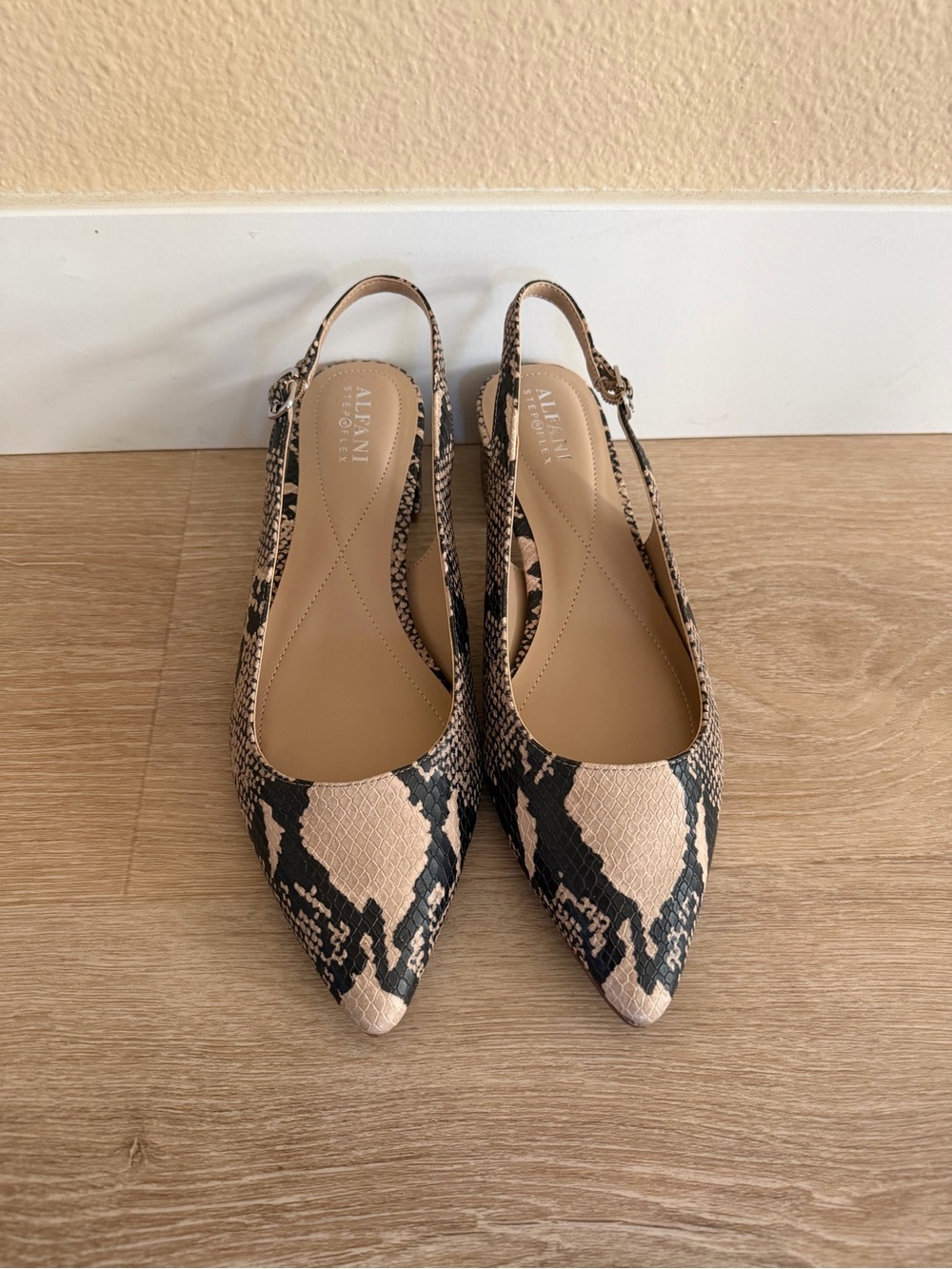 Alfani Beige Snake-Print Slingback Block Heel